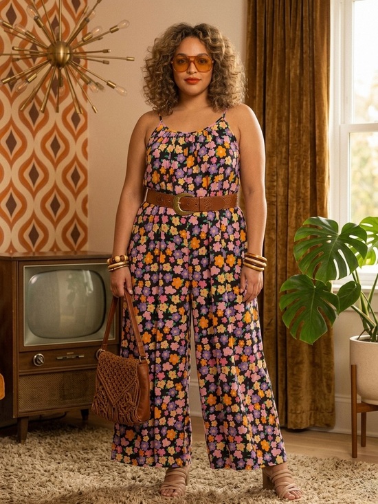 SHEIN Pants - 🌼EUC SHEIN "All Over Happy🙂Floral🌼 Wide Leg Jumpsuit w/Pockets🤗" Black🖤 Sz 2XL
